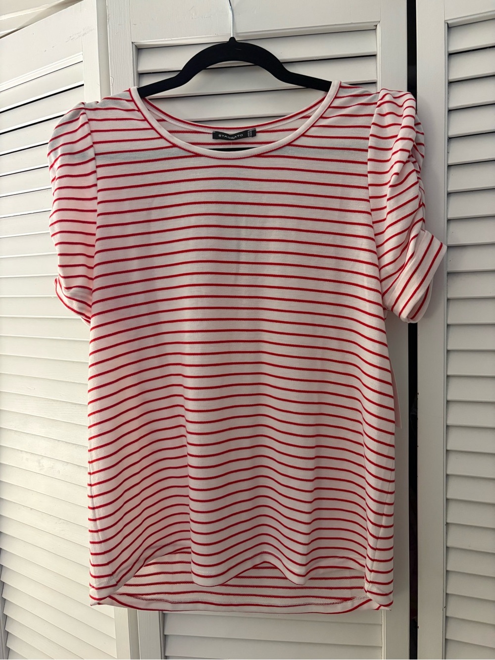 Staccato White Tee with Red Stripes - Short Sleeve